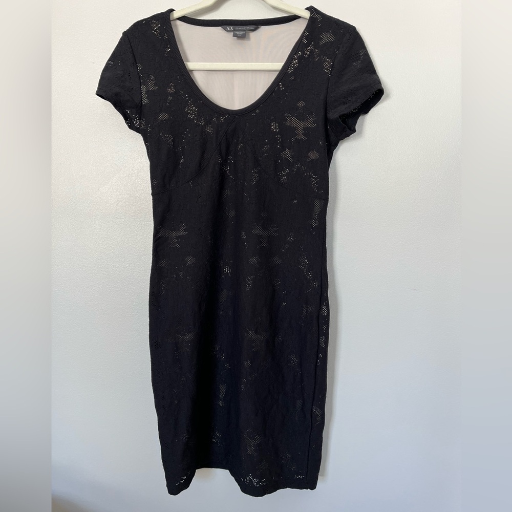 A/X Armani Exchange Black Lace Mesh Stretchy BodyCon Mini Dress Women’s Medium